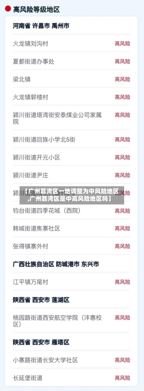 【广州荔湾区一地调整为中风险地区,广州荔湾区是中高风险地区吗】